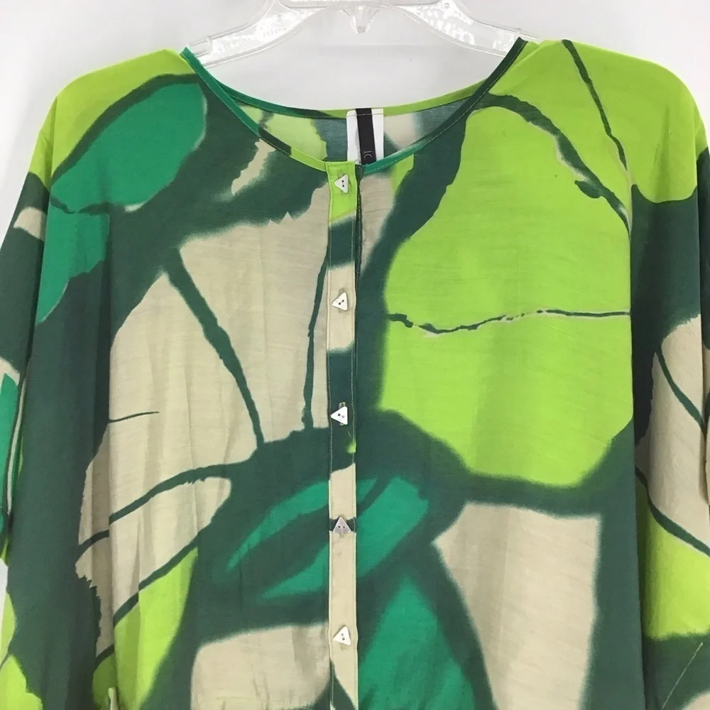 I C By Connie Tunic Blouse Green Mother of Pearl Buttons Flowy Size Small - Picture 3 of 8